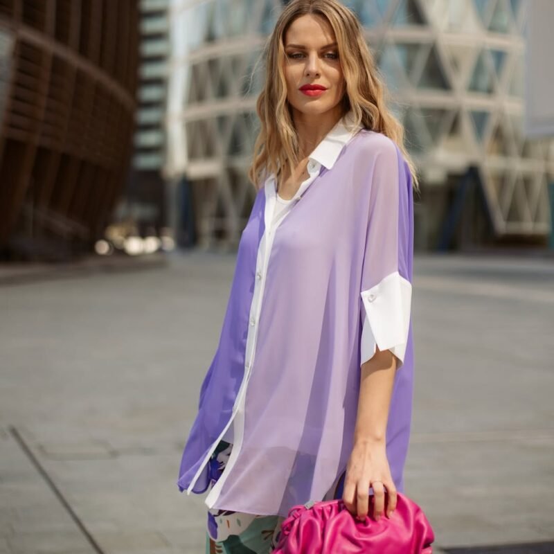 Camicia donna Piero Moretti lilla con linea fluida