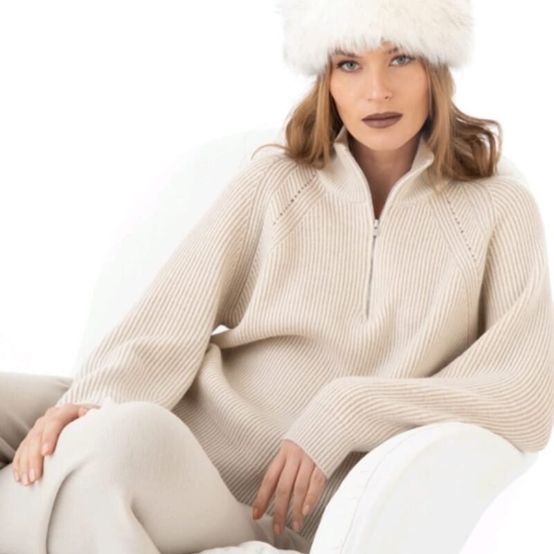 maglione panna mezza zip collo coreana costa inglese